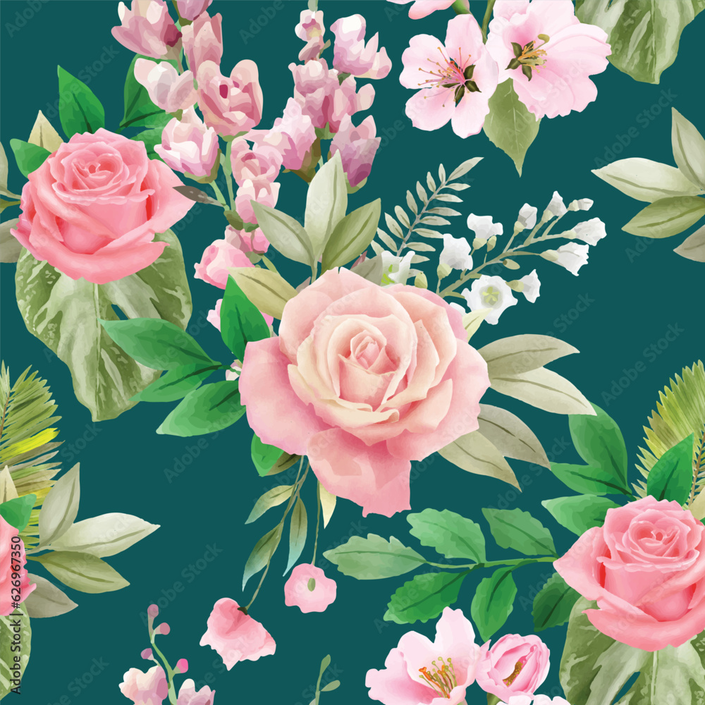 beautiful floral watercolor seamless pattern
