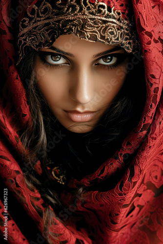 Very Beautiful Arab Woman with very Modern Trendy Niqab Portrait Background Journal Generative AI KI Wallpaper Digital Art