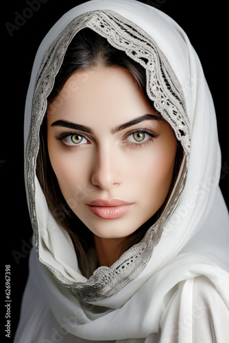 Very Beautiful Arab Woman with very Modern Trendy Niqab Portrait Background Journal Generative AI KI Wallpaper Digital Art