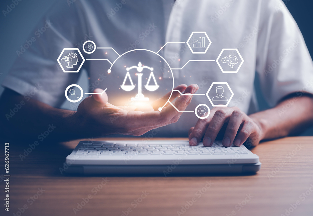 AI ethics or AI Law concept. Developing AI codes of ethics. Compliance, regulation, standard , business policy and responsibility for guarding against unintended bias in machine learning algorithms.