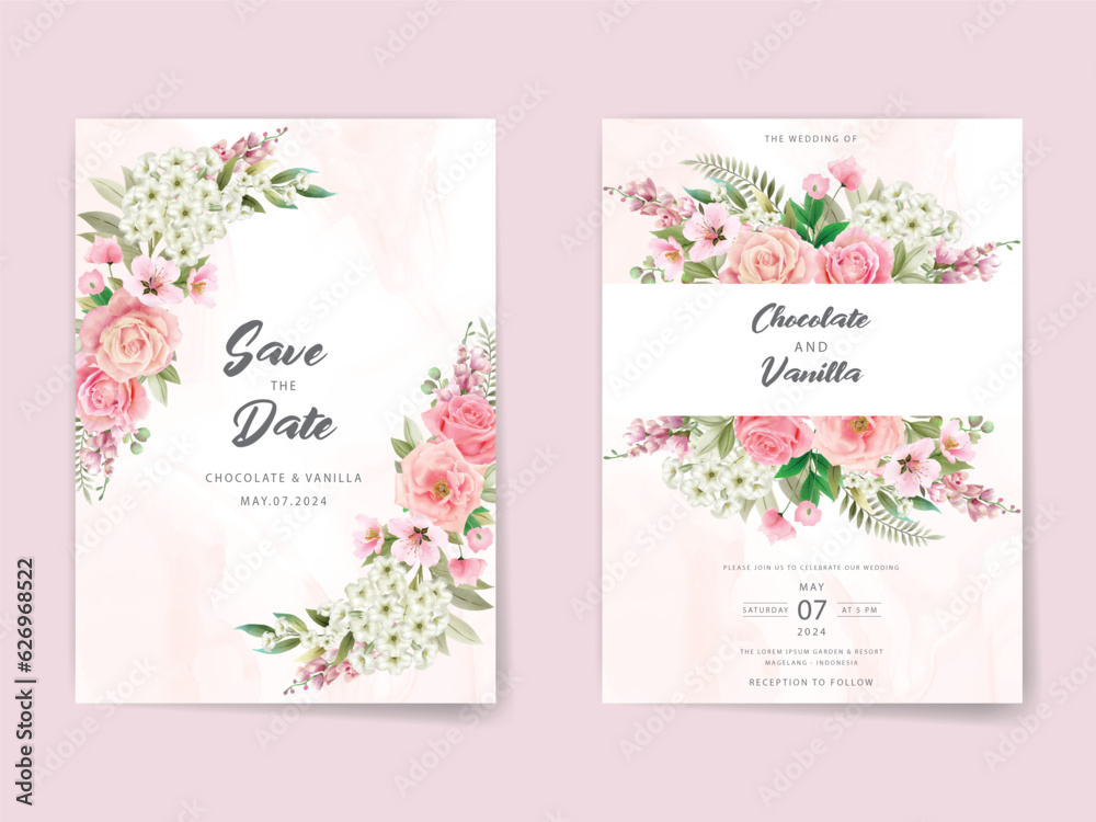 beautiful floral watercolor wedding invitation card