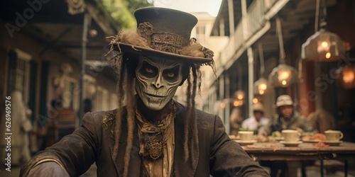 Canvas Print A portrait of a man dressed as a scary voodoo priest