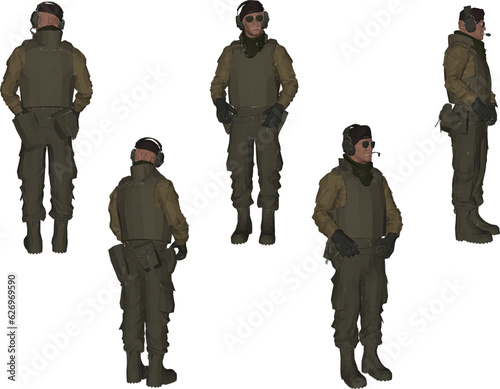 Vector sketch illustration of stealth ground combat troops with guns