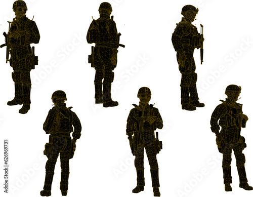 Vector sketch illustration of stealth ground combat troops with guns