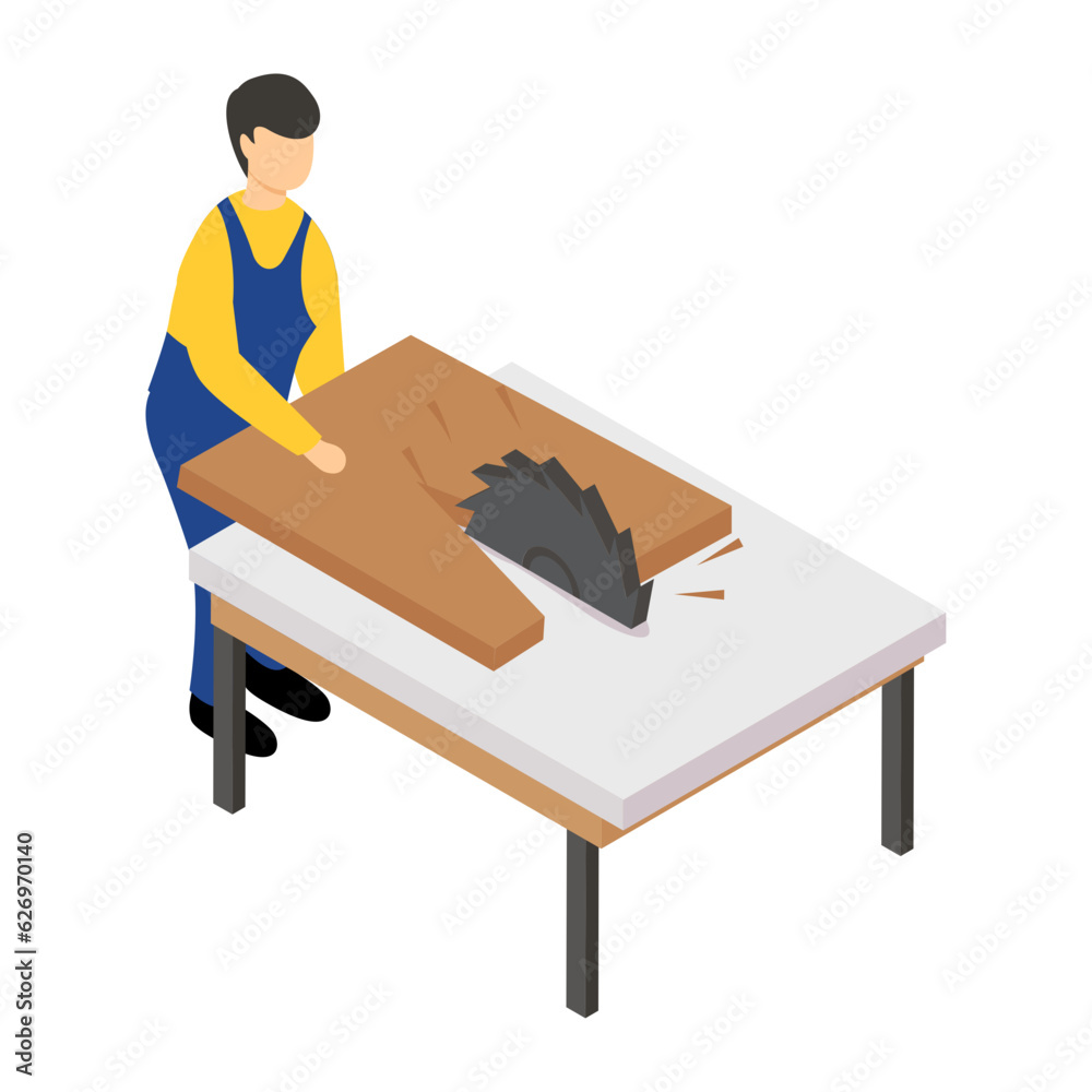carpenter or furniture maker isometric Concept, Person with Saw bench Cutting the Log vector icon design, Crafting occupations symbol, hobby and art works Sign, Creative People stock illustration carpenter or furniture maker isometric Concept, Person with Saw bench Cutting the Log vector icon design, Crafting occupations symbol, hobby and art works Sign, Creative People stock illustration