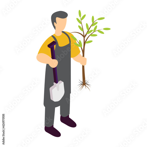 Gardener isometric Concept, nurseryman holding a plant vector icon design, Crafting occupations symbol, hobby and art works Sign, Creative People stock illustration