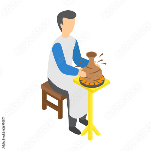 Pottery maker isometric Concept, Forming a vase using a potters wheel vector icon design, Crafting occupations symbol, hobby and art works Sign, Creative People stock illustration