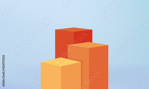 Abstract empty orange podium stand background with geometric shape for presentation, exhibition, showcase and display. stage show floor. 3D rendering design. Minimal mockup with podium scene concept.