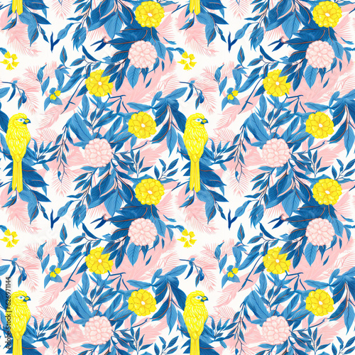 Seamless flower pattern of blue   pink and yellow