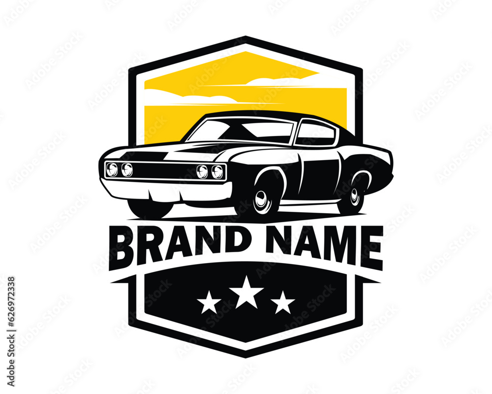 Obraz premium ford torino cobra car vector design silhouette. isolated white background view from side. Best for logos, badges, emblems, icons