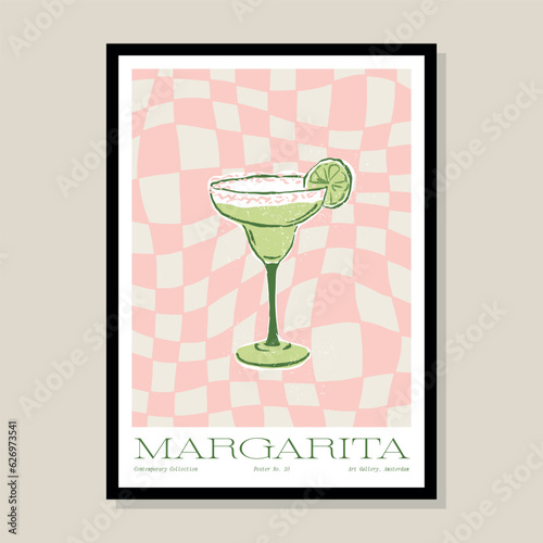 Margarita cocktail hand drawn vector illustration in a poster frame. Art for poster design, postcards, branding, logo design, background.