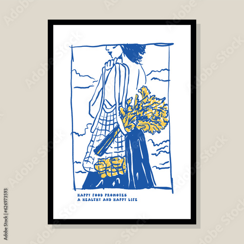 Female silhouette hand drawn poster design. Art for postcards, branding, logo design, background.