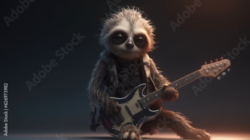 cute sloth in punk rock style. Created with Generative AI.