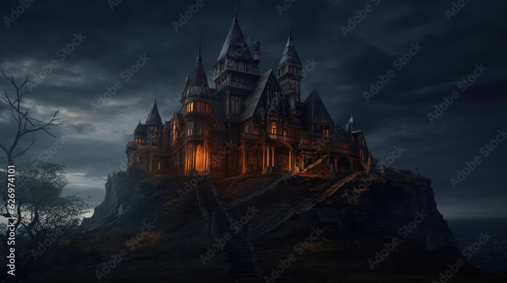 Fototapeta premium dark fantasy castle. Created with Generative AI.