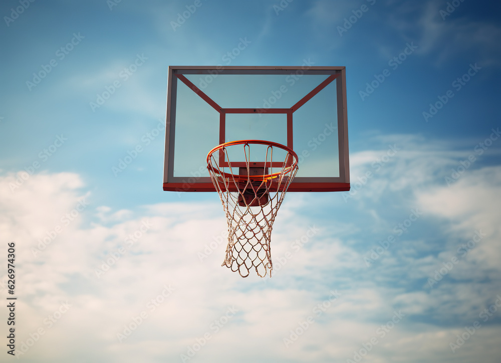 basketball hoop and net in the blue sky