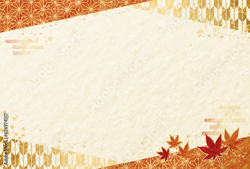 Stampa su tela 秋・敬老の日やお歳暮の紅葉の和柄　和紙の背景
