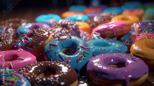 Delicious colorful donut set. Created with Generative AI.