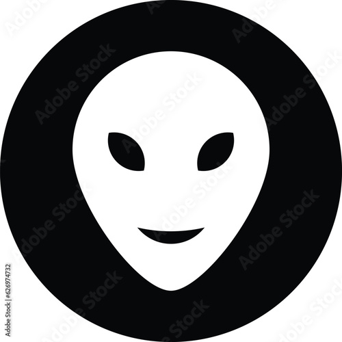 White Alien icon isolated on black background. Extraterrestrial alien face or head symbol. Vector Illustration