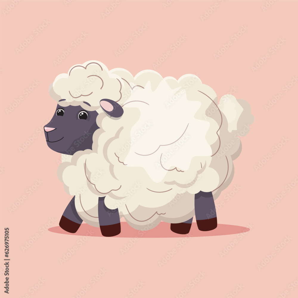 Cute funny sheep character on pink background. Vector illustration. Cute funny sheep character on pink background. Vector illustration.