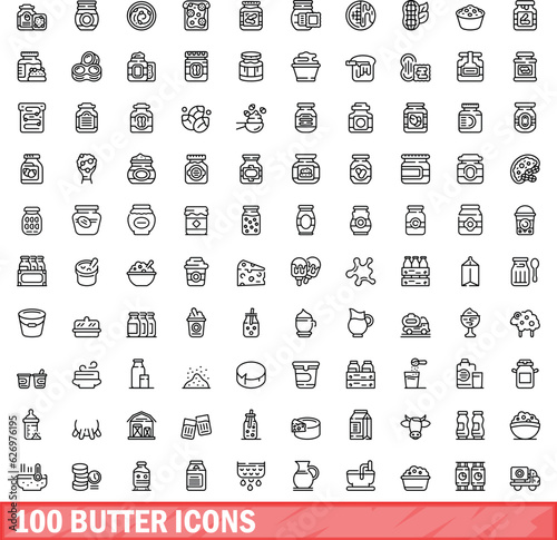 100 butter icons set. Outline illustration of 100 butter icons vector set isolated on white background