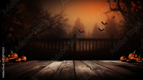 Spooky halloween background with empty wooden planks  dark horror background.