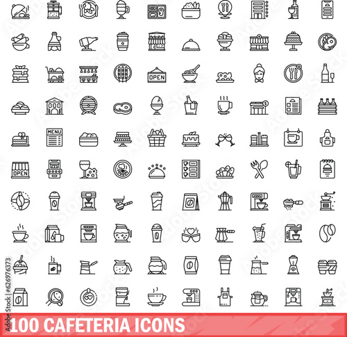 100 cafeteria icons set. Outline illustration of 100 cafeteria icons vector set isolated on white background