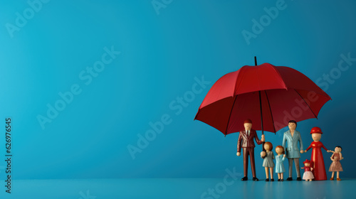 Wallpaper Mural Plastic figures in the form of a family protected by a red umbrella. Insurance concept. Created with Generative AI technology. Torontodigital.ca