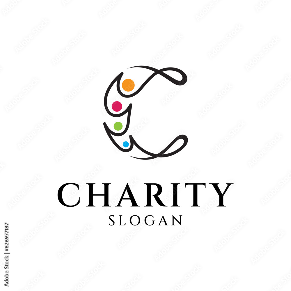 Obraz premium Line art letter C with people for charity logo icon