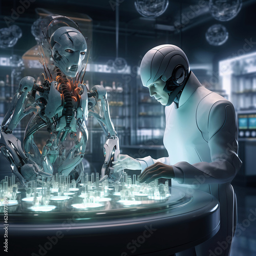 Scientist working in laboratory of science center developing robots. Futuristic technology science.