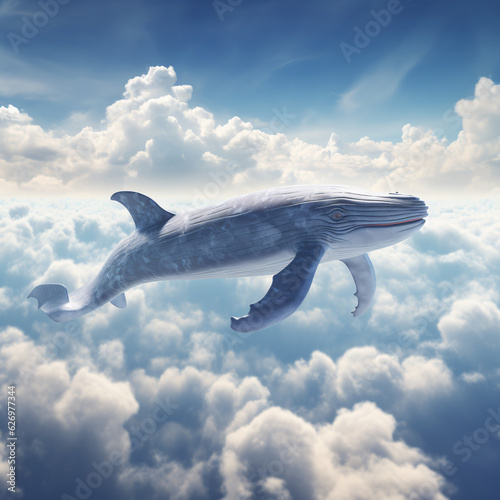 Whale Above Clouds  3D Render Illustration  Generative AI