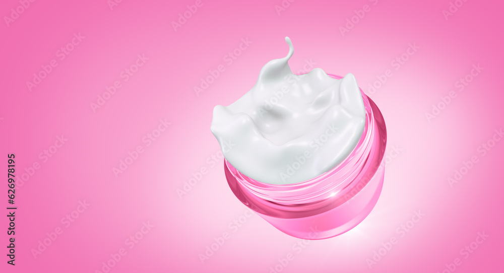 Pink jar with white cream inside, Skin care, cosmetics concept, 3D rendering. Pink jar with white cream inside, Skin care, cosmetics concept, 3D rendering.