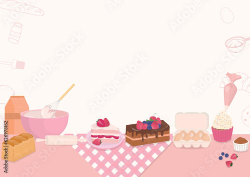 Baking bakery with cake and bread background