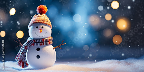 Christmas snowman on the snow background © D85studio