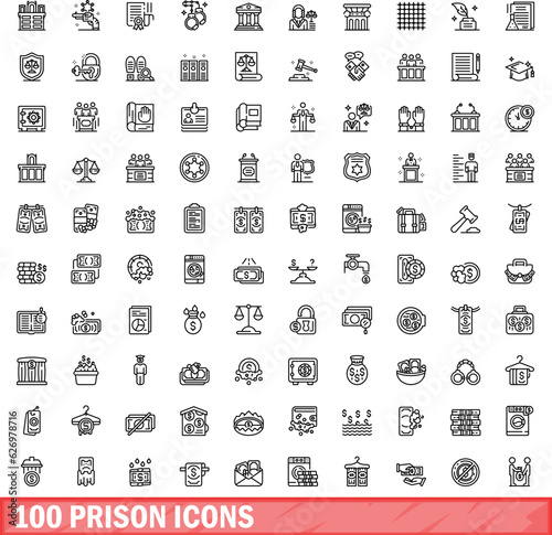 100 prison icons set. Outline illustration of 100 prison icons vector set isolated on white background
