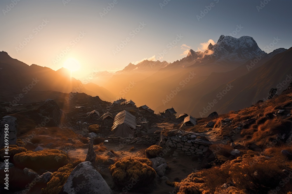 Fototapeta premium Beautiful colorful sunset over the mountain, generative artificial intelligence