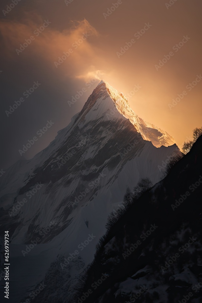 Obraz premium Beautiful colorful sunset over the mountain, generative artificial intelligence