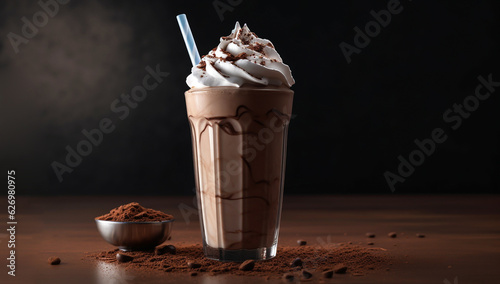 Cold drink made from milk, chocolate milkshake. AI generated