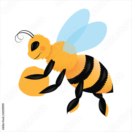 cute cartoony bee holding pollen ball in arms and pollen on legs