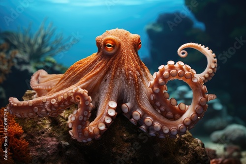 octopus on a coral reef  underwater . AI Generated