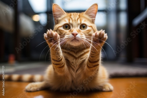 Hilarious images of cats attempting yoga poses, showcasing their flexibility and unintentional comedy. Generative AI © bluebeat76