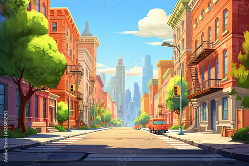 street of brooklyn in cartoon style illustration, ai generative © ZoomTeam