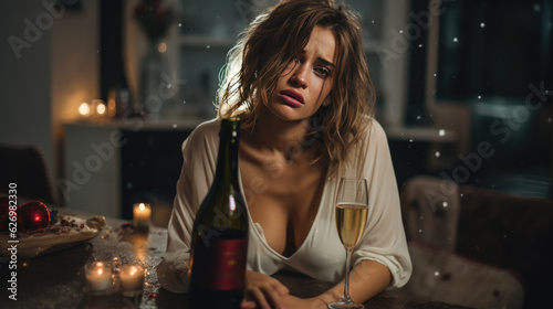 Young girl with a hangover after a party. photo
