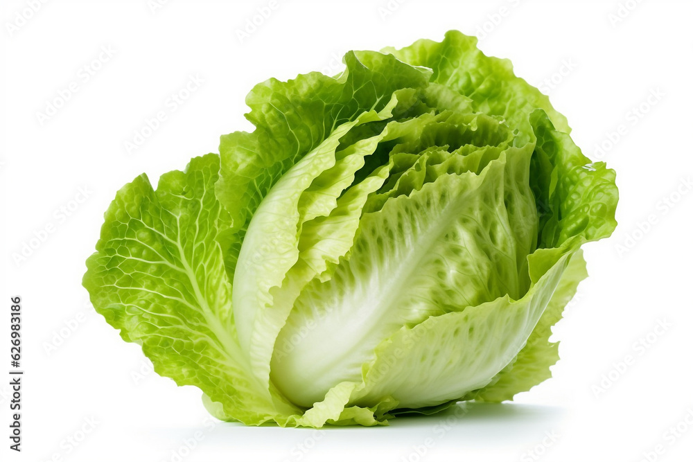 Green lettuce on White Background.Generative Ai. - obrazy, fototapety, plakaty 