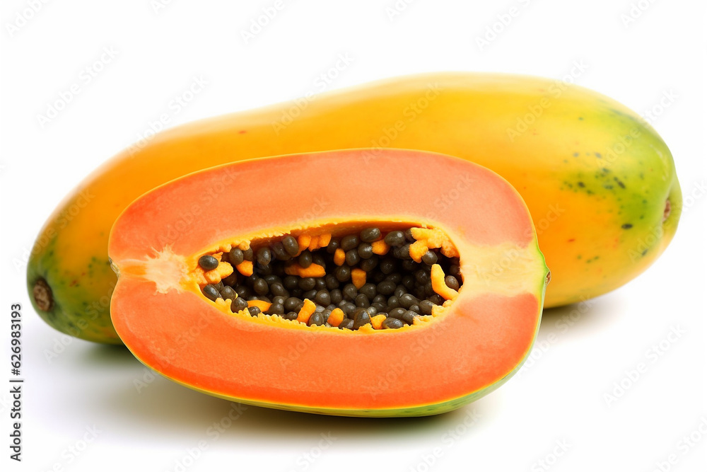 Papaya fruits isolated on white background.Generative Ai. Papaya fruits isolated on white background.Generative Ai.