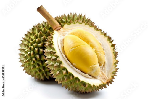 Durian isolated on white background.Generative Ai.