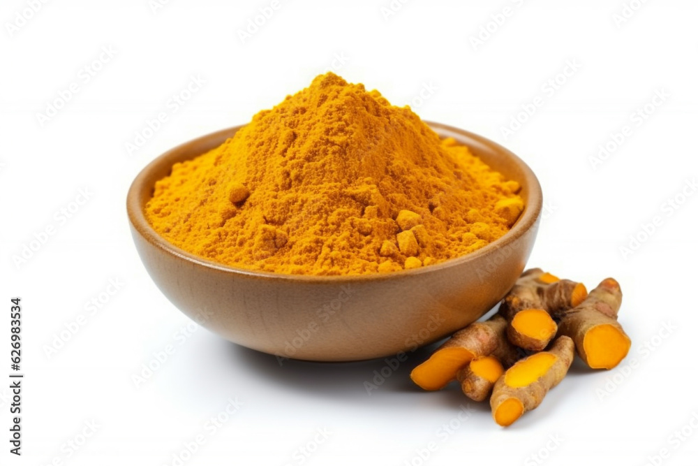 Turmeric isolated on white background.Generative Ai. Turmeric isolated on white background.Generative Ai.