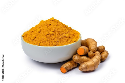 Turmeric isolated on white background.Generative Ai.