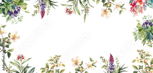 Botanical frame with copy space. Flowers background illustration. Generative AI