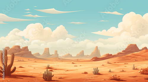 Leinwand Poster An illustration of a dry desert with only a few types of plants such as cactus