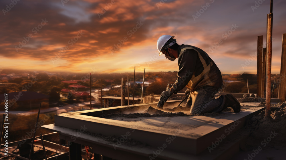 Worker installs equipment on the roof of the building. Worker installs equipment on the roof of the building.